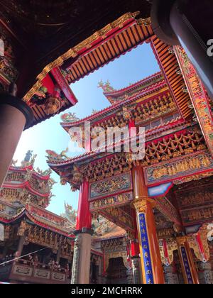 Zhulinshan Temple in Linkou, 22 Feb, 2023: The Lunar New Year`s Day when the crowds are still lively at Zhulinshan Temple in Linkou, New Taipei City, Stock Photo